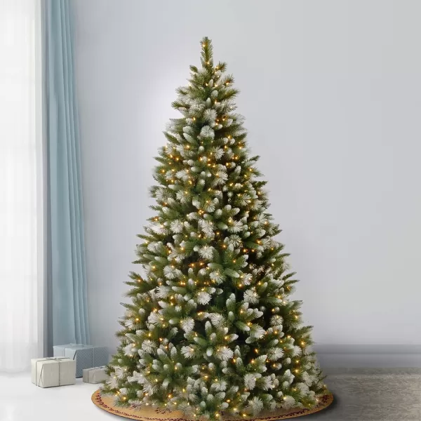 imageNational Tree Company Feel Real Prelit Artificial Christmas Tree  Includes Prestrung White Lights and Stand  Frosted Alaskan Pine  75 ft