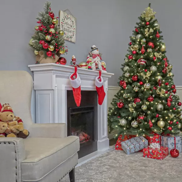 imageNational Tree Company PreLit Artificial Christmas Tree Green North Valley Spruce White Lights Includes Stand 7 Feet9 ft