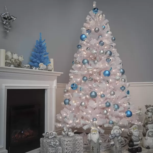 imageNational Tree Company PreLit Artificial Full Christmas Tree White North Valley Spruce White Lights Includes Stand 7 Feet75 ft