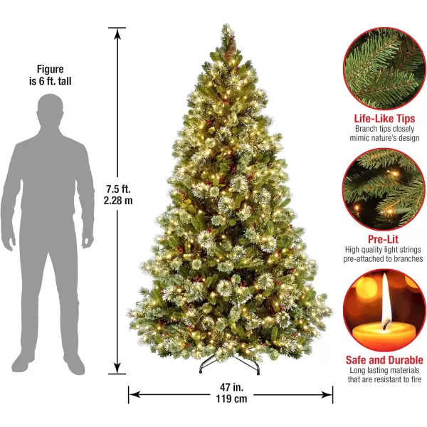 imageNational Tree Company Prelit Artificial Christmas Tree  Includes Prestrung White Lights and Stand  Flocked with Cones Red Berries and Snowflakes  Wintry Pine Slim  75 ft75 ft