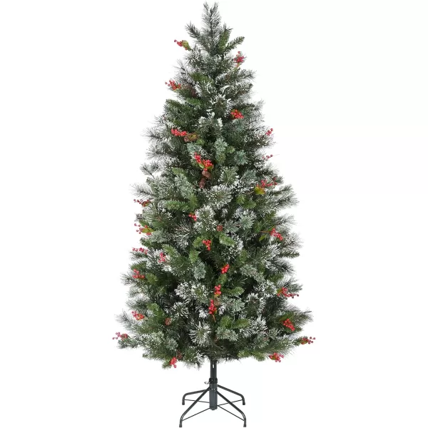 imageNational Tree Company Prelit Artificial Christmas Tree  Includes Prestrung White Lights and Stand  Flocked with Cones Red Berries and Snowflakes  Wintry Pine Slim  75 ft65 ft