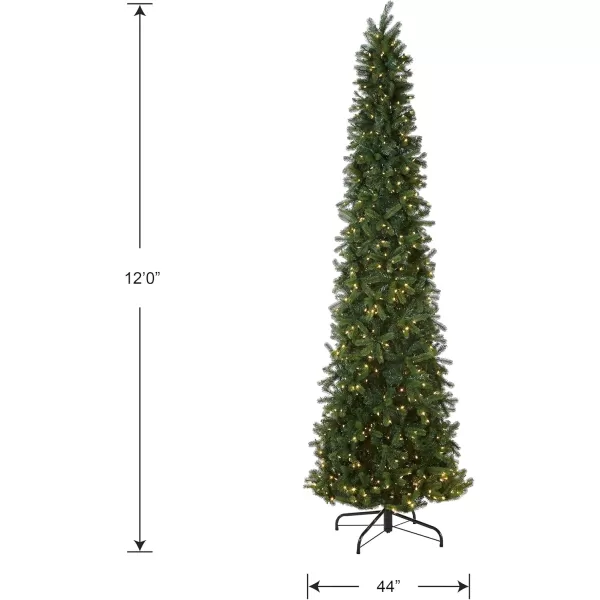 imageNational Tree Company Prelit Feel Real Artificial Giant Slim Downswept Christmas Tree Green Douglas Fir Dual Color LED Lights Includes PowerConnect and Stand 12 feet