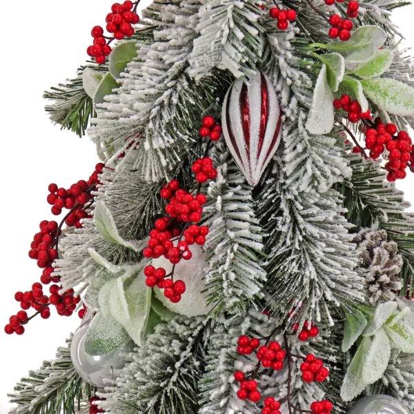 imageHGTV Home Collection Artificial Topiary Christmas Tree Evergreen and Bristle Branch Tips Decorated with Red Berry Clusters Ball Ornaments Nostalgic Traditions 26 Inches