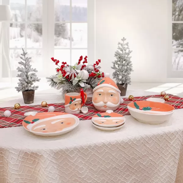 imageHGTV Home Collection Ceramic Santa Plates Set of 4 with Glossy Finish Christmas Themed Blush 1in