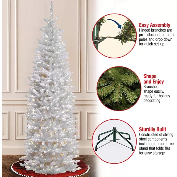 imageNational Tree Company Artificial PreLit Slim Christmas Tree White Kingswood Fir White Lights Includes Stand 7 Feet75 ft