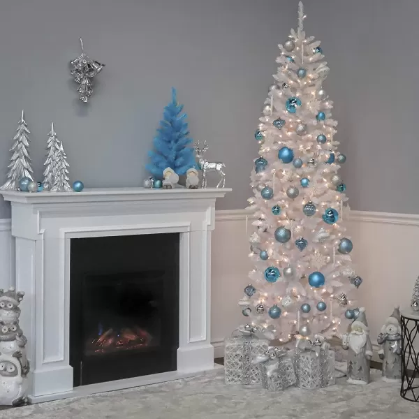 imageNational Tree Company Artificial PreLit Slim Christmas Tree White Kingswood Fir White Lights Includes Stand 7 Feet75 ft