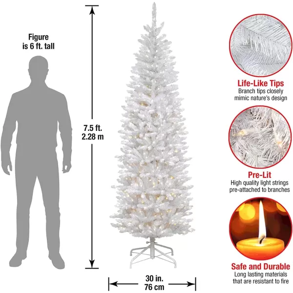 imageNational Tree Company Artificial PreLit Slim Christmas Tree White Kingswood Fir White Lights Includes Stand 7 Feet75 ft