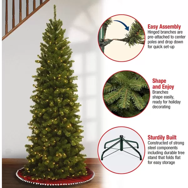 imageNational Tree Company PreLit Artificial Slim Christmas Tree Green North Valley Spruce White Lights Includes Stand 7 Feet