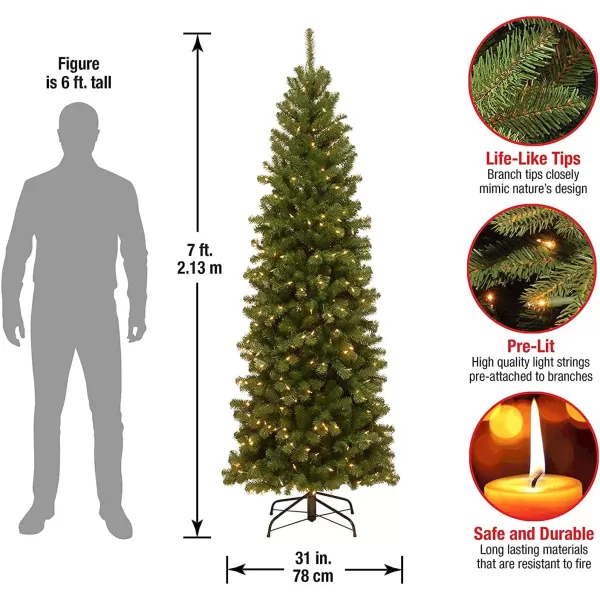 imageNational Tree Company PreLit Artificial Slim Christmas Tree Green North Valley Spruce White Lights Includes Stand 7 Feet