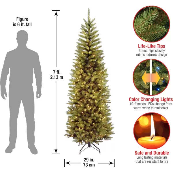 imageNational Tree Company Prelit Artificial Christmas Tree  Includes Prestrung MultiColor LED Lights PowerConnect and Stand  Kingswood Fir Slim  7 Feet7 ft