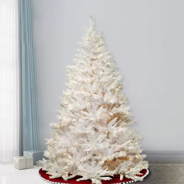 imageNational Tree Company Prelit Artificial Christmas Tree  Includes Prestrung White Lights and Stand  White With Silver Glitter  Winchester White Pine  7 ftWhite