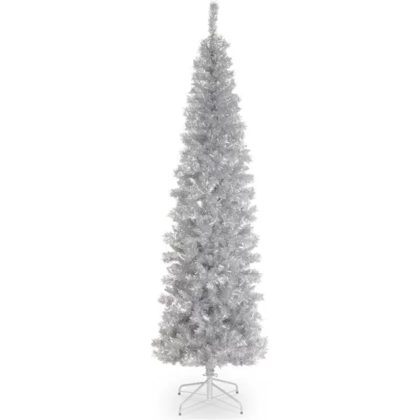 imageNational Tree Company Artificial Christmas Tree Silver Tinsel Includes Stand 7 feet