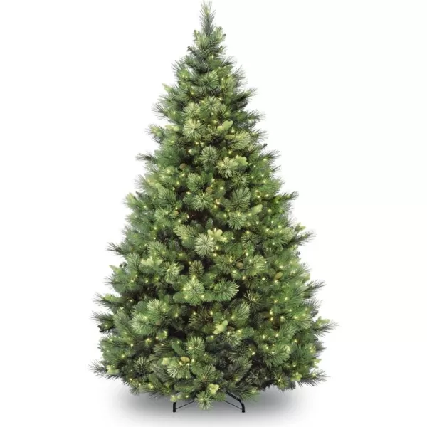 imageNational Tree Company Feel Real Prelit Artificial Christmas Tree  Includes Prestrung White Lights  Flocked with Cones  Carolina Pine  7 ft