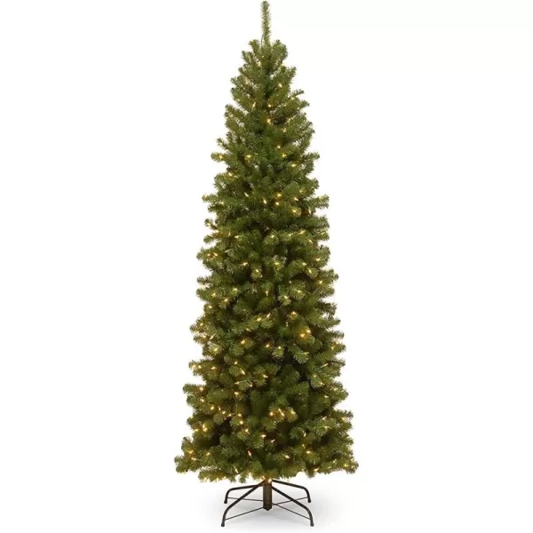 imageNational Tree Company PreLit Artificial Slim Christmas Tree Green North Valley Spruce White Lights Includes Stand 7 Feet