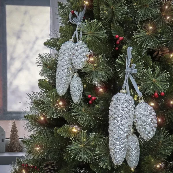 imageHGTV Home Collection Set of 2 Pine Cluster Ornaments White 8in