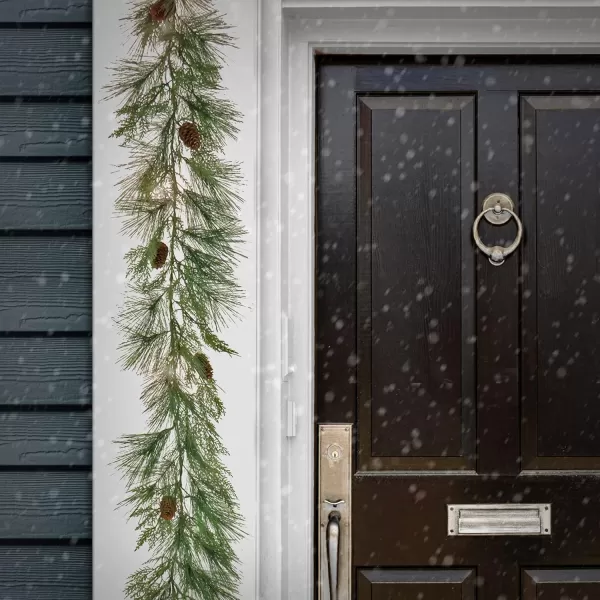 imageHGTV Home Collection Pre Lit Artificial Christmas Garland Mixed Cedar and Bristle Branch Tips Decorated with Pinecones Battery Powered 6 Feet