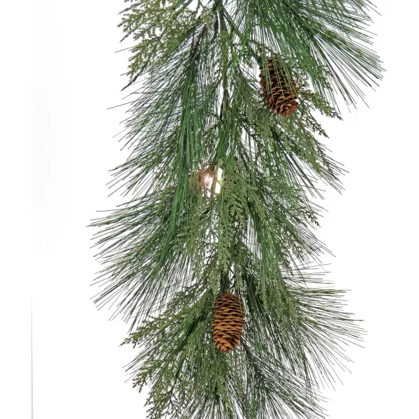 imageHGTV Home Collection Pre Lit Artificial Christmas Garland Mixed Cedar and Bristle Branch Tips Decorated with Pinecones Battery Powered 6 Feet