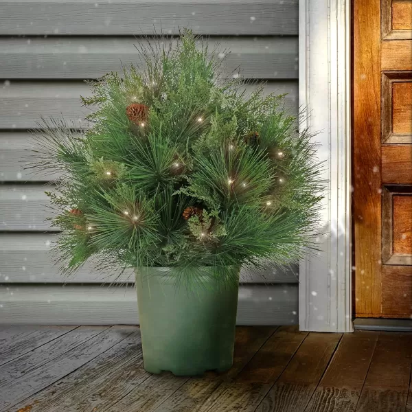 imageHGTV Home Collection Pre Lit Artificial Christmas Shrub Planter Filler Mixed Branch Tips Decorated with Pinecones Battery Powered 26 Inches