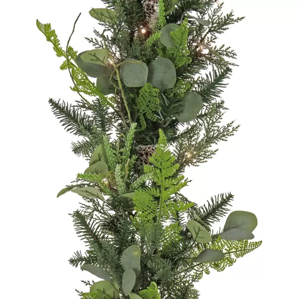 imageHGTV Home Collection PreLit Winter Garden Artificial Garland with Pinecones and Fern Fronds Battery Operated with Timer HGTV Home Collection Green 9 ft