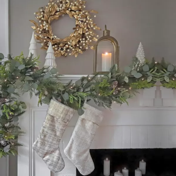 imageHGTV Home Collection PreLit Winter Garden Artificial Garland with Pinecones and Fern Fronds Battery Operated with Timer HGTV Home Collection Green 9 ft