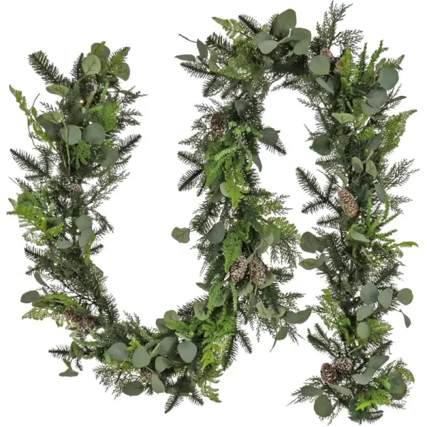 imageHGTV Home Collection PreLit Winter Garden Artificial Garland with Pinecones and Fern Fronds Battery Operated with Timer HGTV Home Collection Green 9 ft