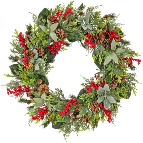 imageHGTV Home Collection Unlit Artificial Christmas Wreath Mixed Branch Tips Woven Branch Ring Base Unlit 28 Inches