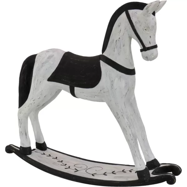 imageNational Tree Company HGTV Home Collection Christmas Rocking Horse Decoration Carved Wooden Design White and Black Weather Worn Finish Winter Collection 2 Feet