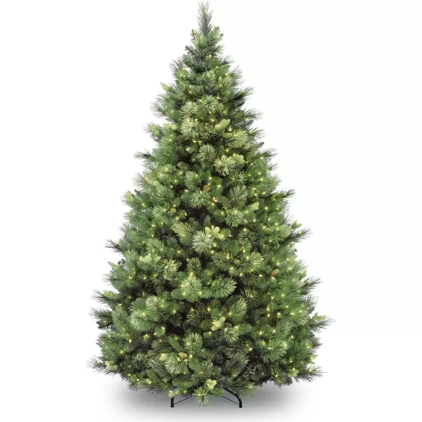 imageNational Tree Company Feel Real Prelit Artificial Christmas Tree  Includes Prestrung White Lights  Flocked with Cones  Carolina Pine  65 ftGreen