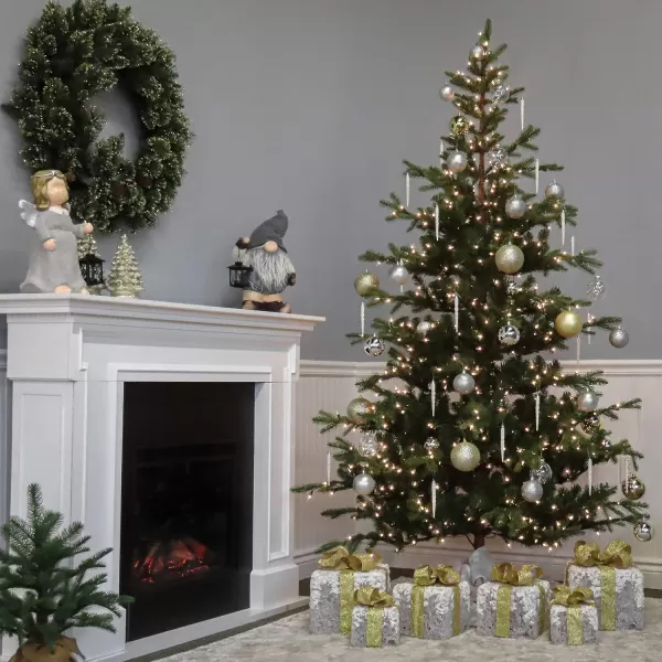 imageNational Tree Company Feel Real Prelit Artificial Christmas Tree  Includes Prestrung White Lights and Stand  Norwegian Spruce  75 ft65 ft