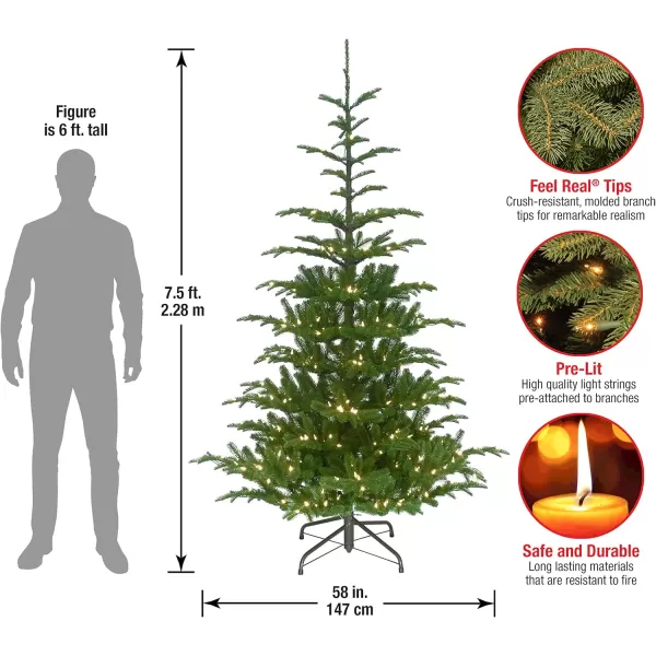 imageNational Tree Company Feel Real Prelit Artificial Christmas Tree  Includes Prestrung White Lights and Stand  Norwegian Spruce  75 ft75 ft