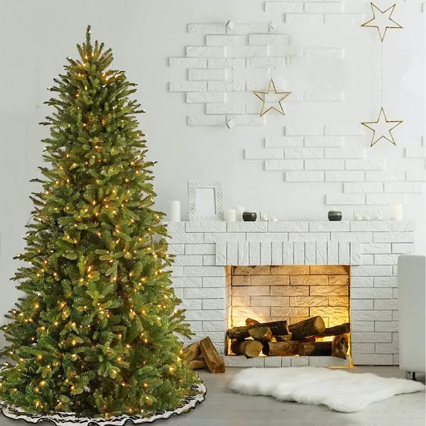 imageNational Tree Company PreLit Feel Real Artificial Slim Christmas Tree Green Tiffany Fir White Lights Includes Stand 75 Feet75 ft