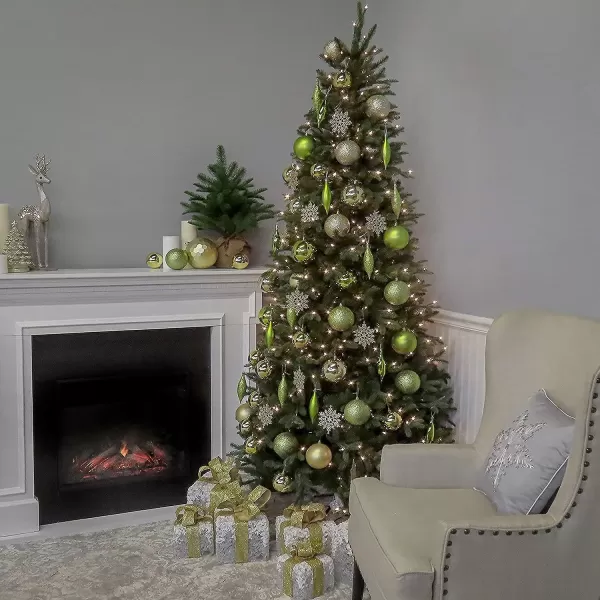 imageNational Tree Company PreLit Feel Real Artificial Slim Christmas Tree Green Tiffany Fir White Lights Includes Stand 75 Feet75 ft