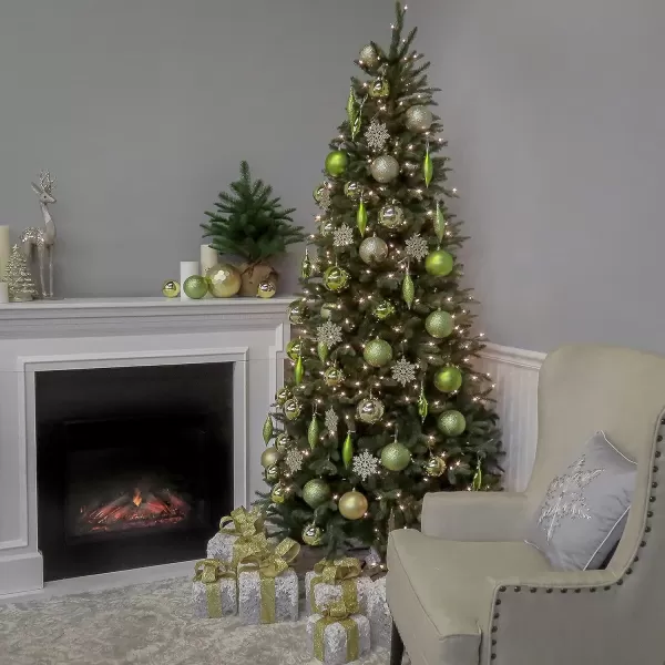 imageNational Tree Company PreLit Feel Real Artificial Slim Christmas Tree Green Tiffany Fir White Lights Includes Stand 75 Feet9FEET