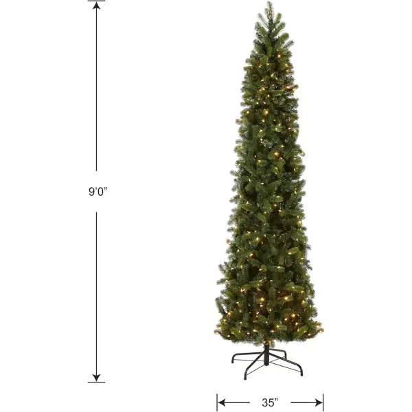 imageNational Tree Company PreLit Feel Real Artificial Slim Downswept Christmas Tree Green Douglas Fir Dual Color LED Lights Includes PowerConnect and Stand 9 feet