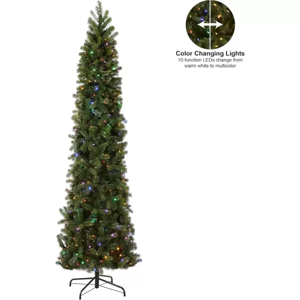 imageNational Tree Company PreLit Feel Real Artificial Slim Downswept Christmas Tree Green Douglas Fir Dual Color LED Lights Includes PowerConnect and Stand 9 feet