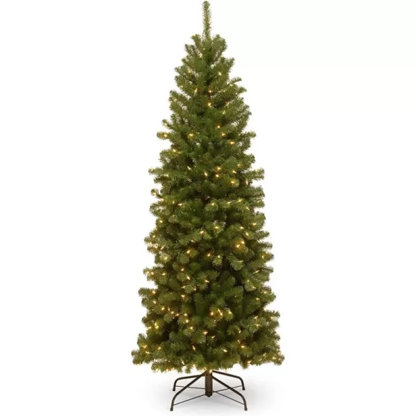 imageNational Tree Company PreLit Artificial Slim Christmas Tree Green North Valley Spruce White Lights Includes Stand 6 Feet