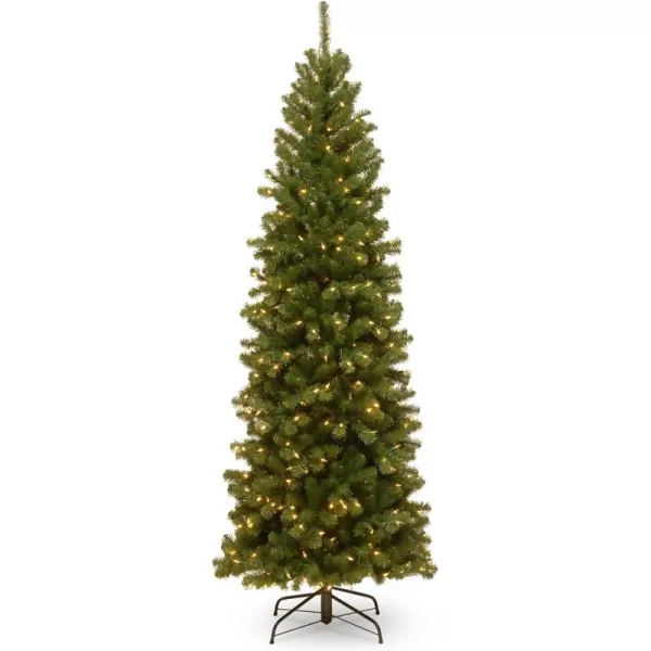 imageNational Tree Company PreLit Artificial Slim Christmas Tree Green North Valley Spruce White Lights Includes Stand 75 Feet