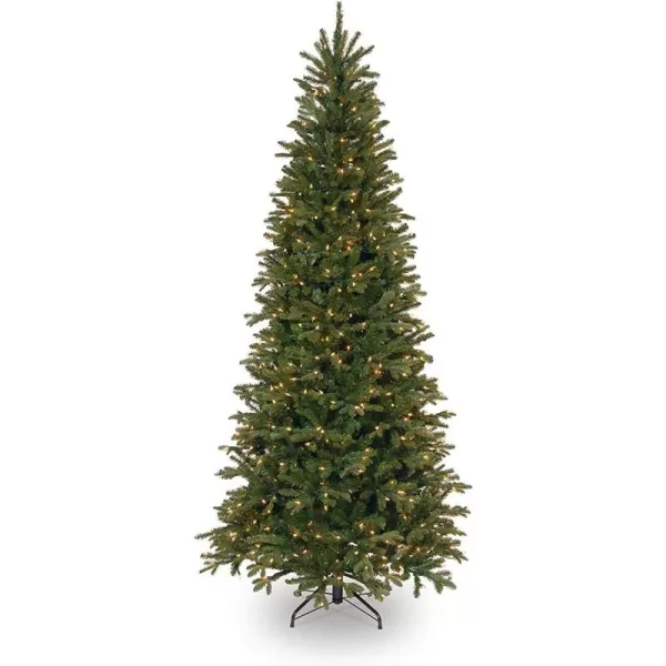 imageNational Tree Company PreLit Feel Real Artificial Slim Christmas Tree Green Tiffany Fir White Lights Includes Stand 75 Feet75 ft