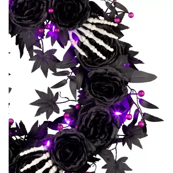 imageNational Tree Company 24inch Artificial Bad to The Bone Halloween Wreath 30 Purple LED Lights Battery Operated