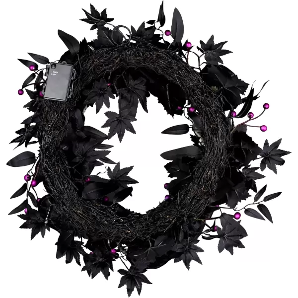 imageNational Tree Company 24inch Artificial Bad to The Bone Halloween Wreath 30 Purple LED Lights Battery Operated