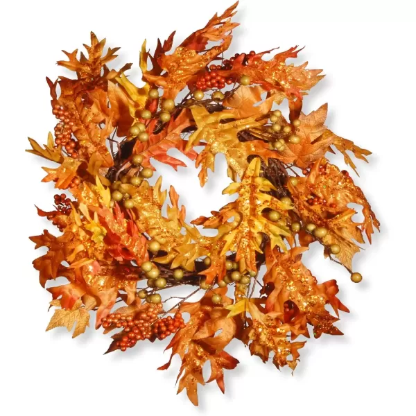 imageNational Tree Company Artificial Autumn Wreath Decorated with Maple Leaves Berry Clusters Autumn Collection 24 in