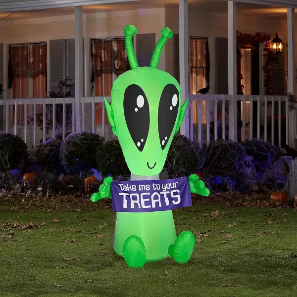 imageNational Tree Company Inflatable Decoration Multi Alien with Sign LED Lights Plug in Halloween Collection 7 Feet