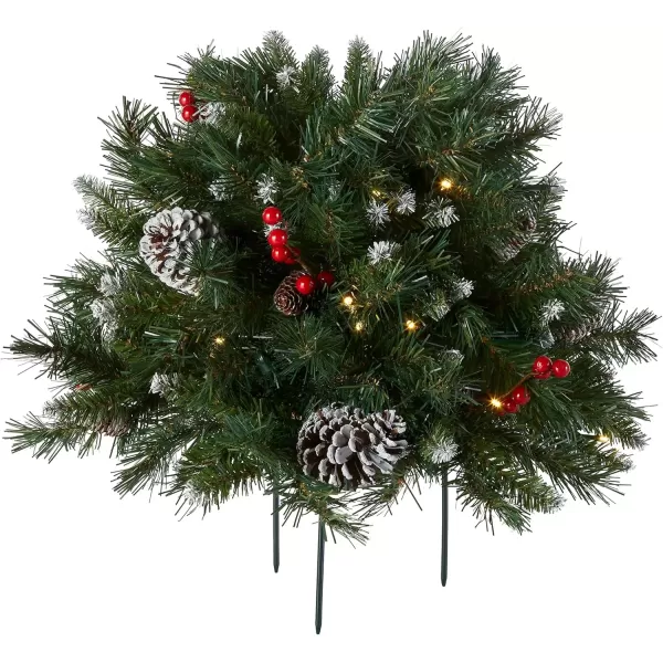 imageNational Tree Company National Tree 18 Inch Frosted Urn Filler with Cones Red Berries Tripod Stake and 35 Warm White Battery Operated LED Lights with Timer FRB30018UB 18quotTimers