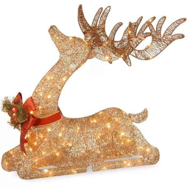 imageNational Tree Company Prelit Artificial Christmas Dcor  Includes Prestrung White LED Lights and Ground Stakes  Sisal Splendor Champagne Lying Deer  4 ft