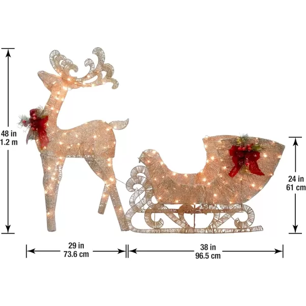imageNational Tree Company Company lit Artificial Christmas Dcor  Includes PreStrung LED Lights and Ground Stakes  Reindeer and Santas Sleigh4 ft White Red Green
