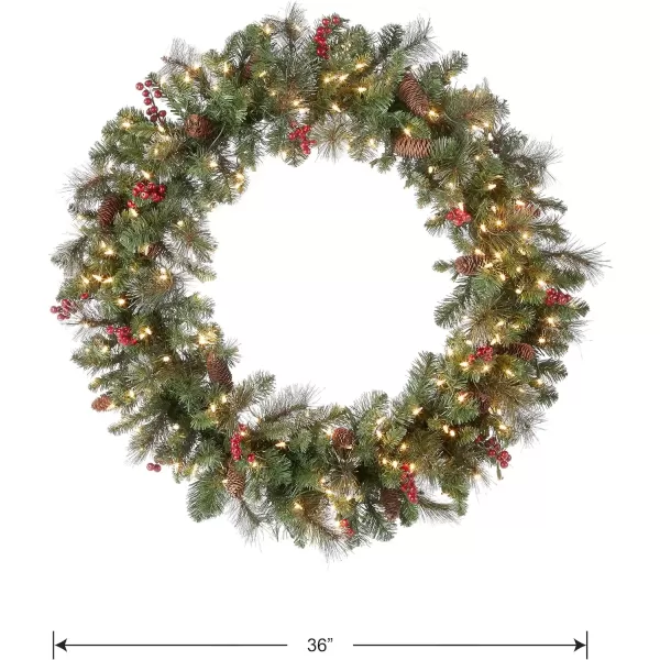 imageNational Tree Company PreLit Artificial Christmas Wreath Green Crestwood Spruce White Lights Decorated with Pine Cones Berry Clusters Frosted Branches Christmas Collection 24 Inches36 in