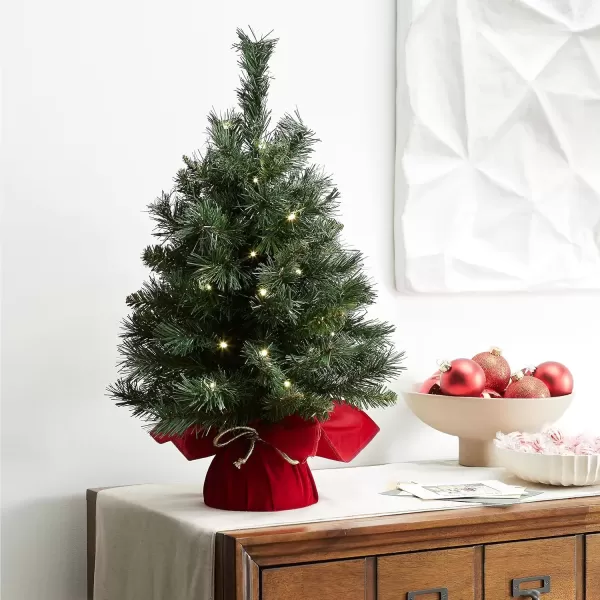 imageNational Tree Company Prelit Artificial Mini Christmas Tree  Includes Small Lights and Cloth Bag Base  Majestic Fir  2 ftBattery Operated wRed Bag