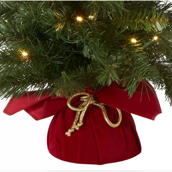 imageNational Tree Company Prelit Artificial Mini Christmas Tree  Includes Small Lights and Cloth Bag Base  Majestic Fir  2 ftBattery Operated wRed Bag