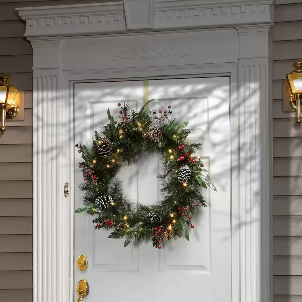 imageNational Tree Company PreLit Artificial Christmas Wreath Green Frosted Pine White Lights Decorated with Pine Cones Berry Clusters Frosted Branches Christmas Collection 30 Inches