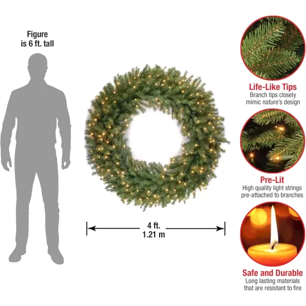 imageNational Tree Company PreLit Artificial Christmas Wreath Green Norwood Fir White Lights Christmas Collection 48 Inches